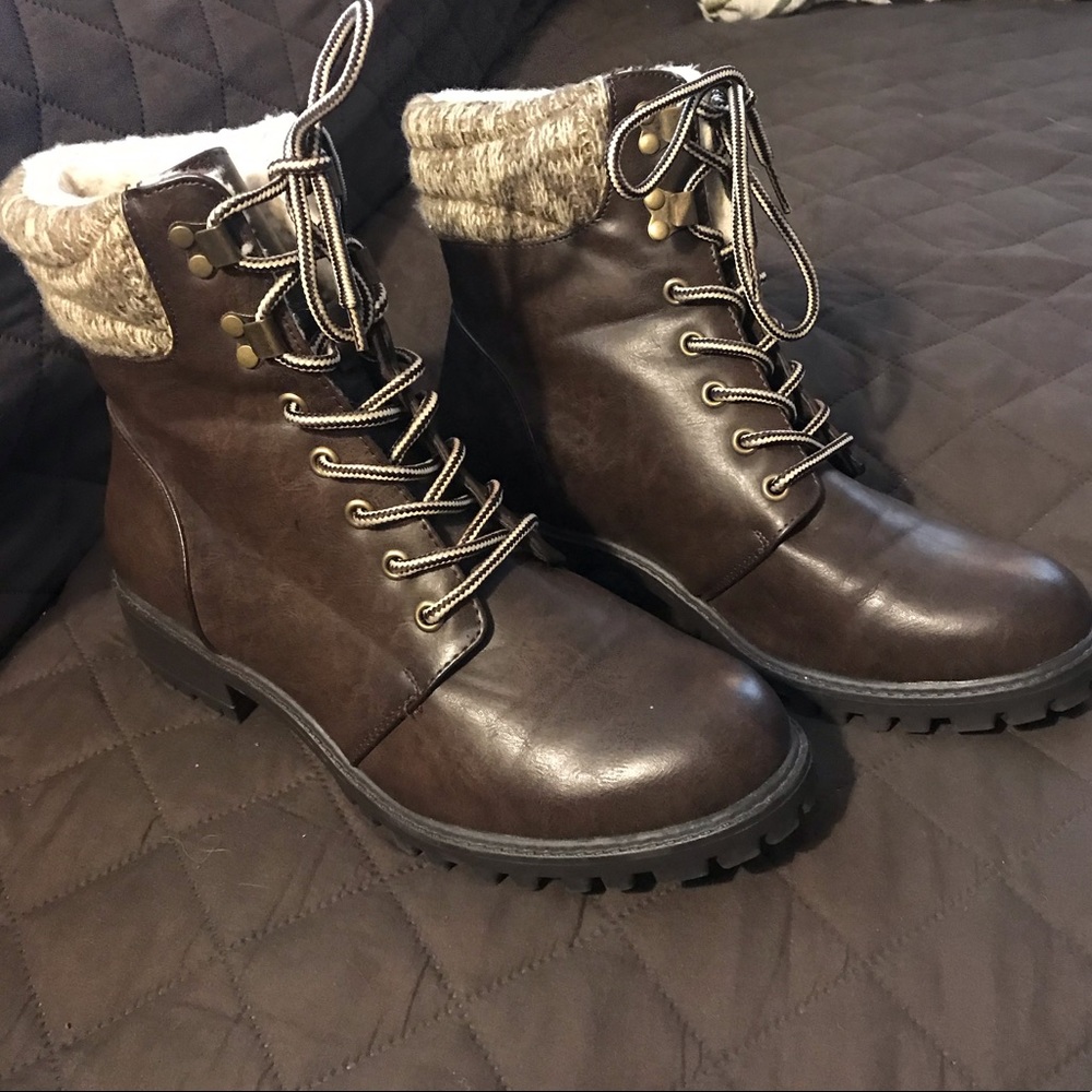 Brown Lace-Up Ankle Boots from Just Fab, Size 10